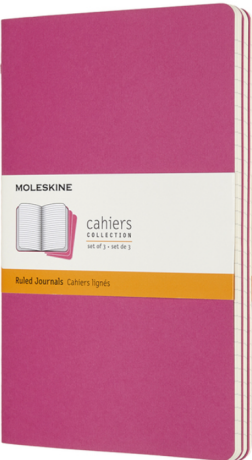 Sešity Moleskine Cahier, L, linkované, 3 ks - tm. růžové - 